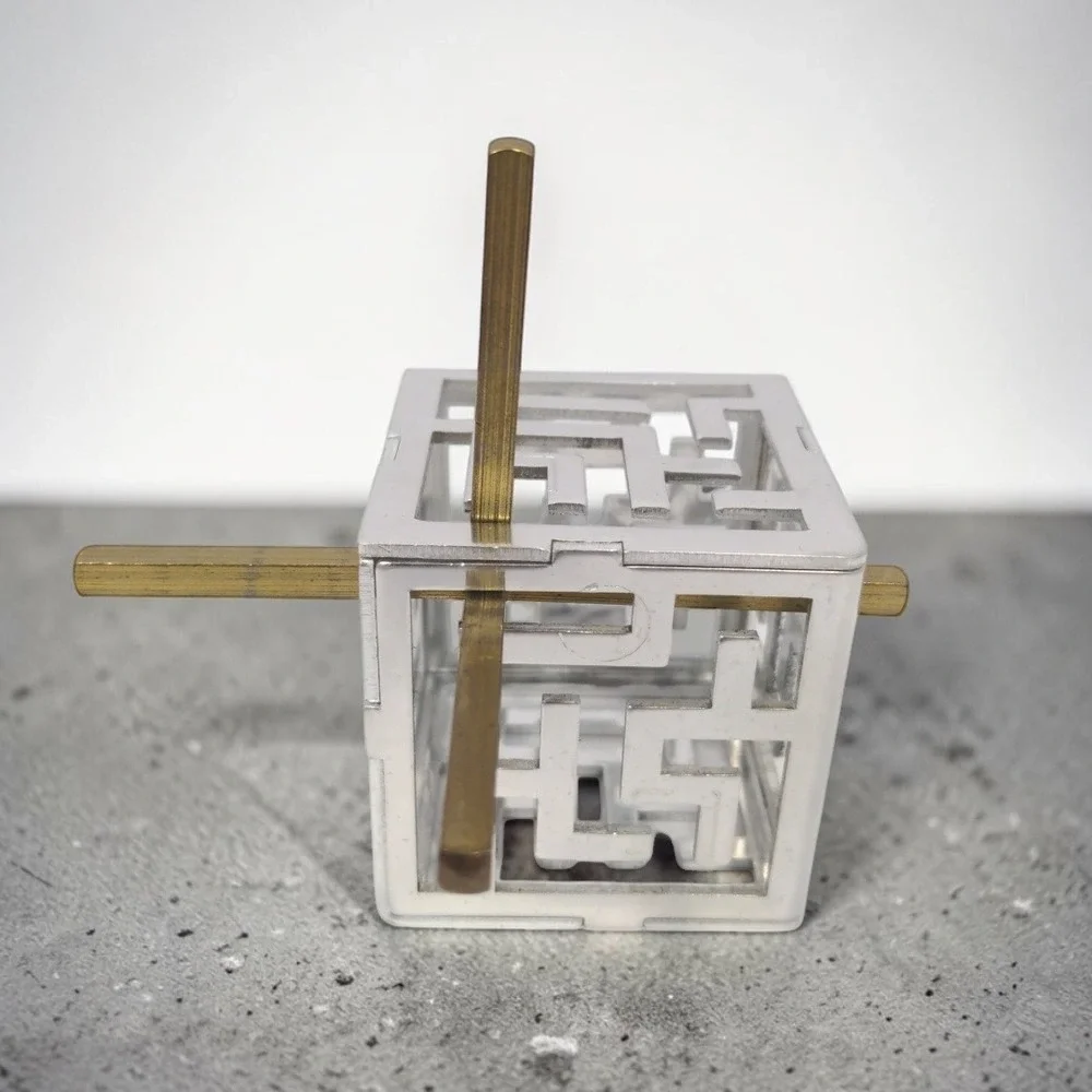 VTG Oskar's Maze Puzzle Oskar van Deventer Bits And Pieces Metal Cube Brass Rod